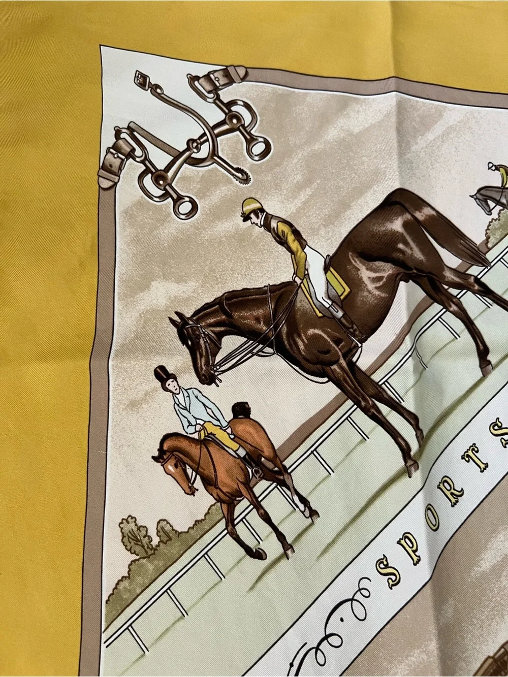 VTG Hermes Olive and Cream Equestrian Silk Scarf - Picture 8 of 12